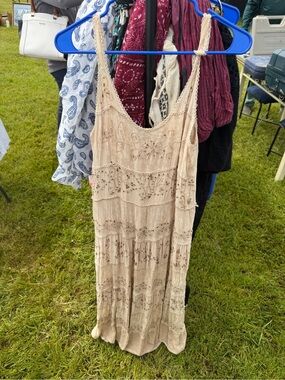 Boho Crochet-Detail Cream Maxi Dress